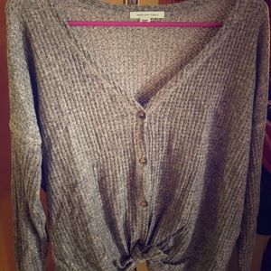 Long sleeve tie front top